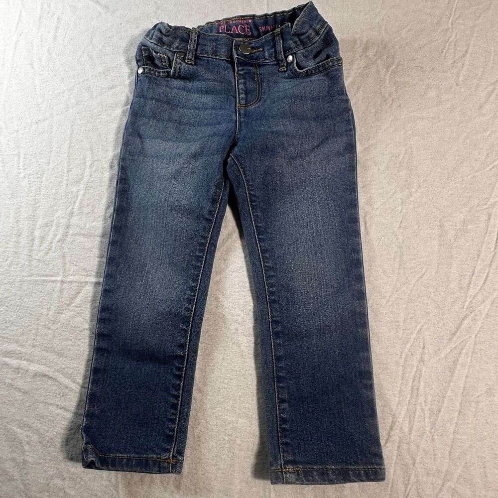 Place Girls Skinny Jeans 3T Blue Stretch Waist Adjustable Belt Pockets Casual